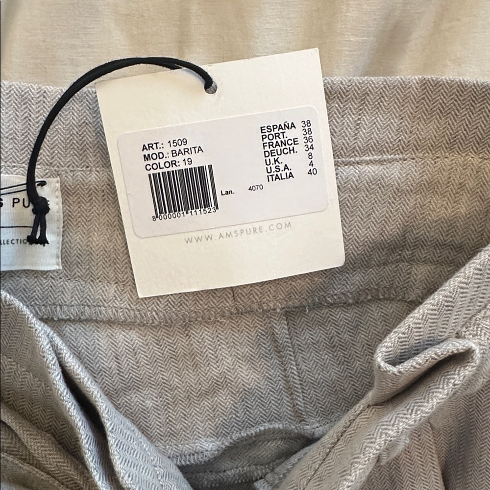 NWT AMS pure linen cotton blend belted trouser tan size 4 - Picture 5 of 6